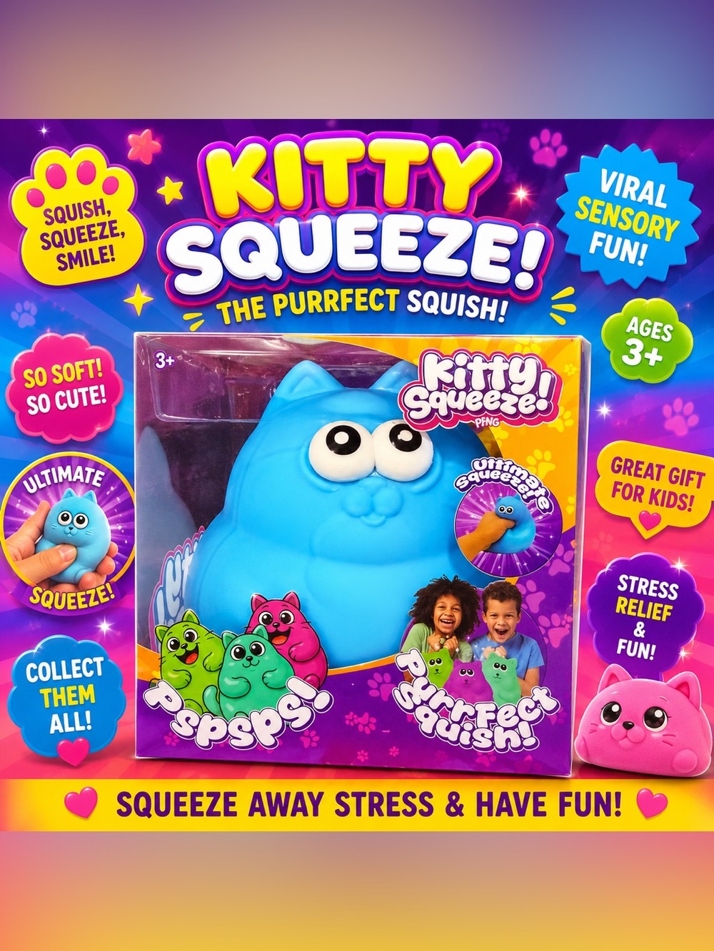 Squeeze Blue Kitty Squeeze Plush Stress Toy